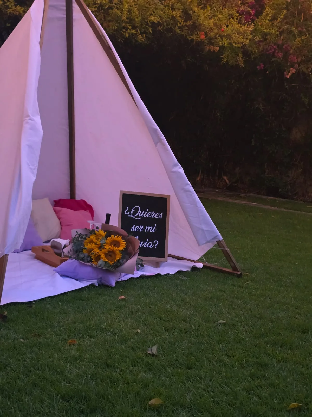 Interior del teepee con girasoles